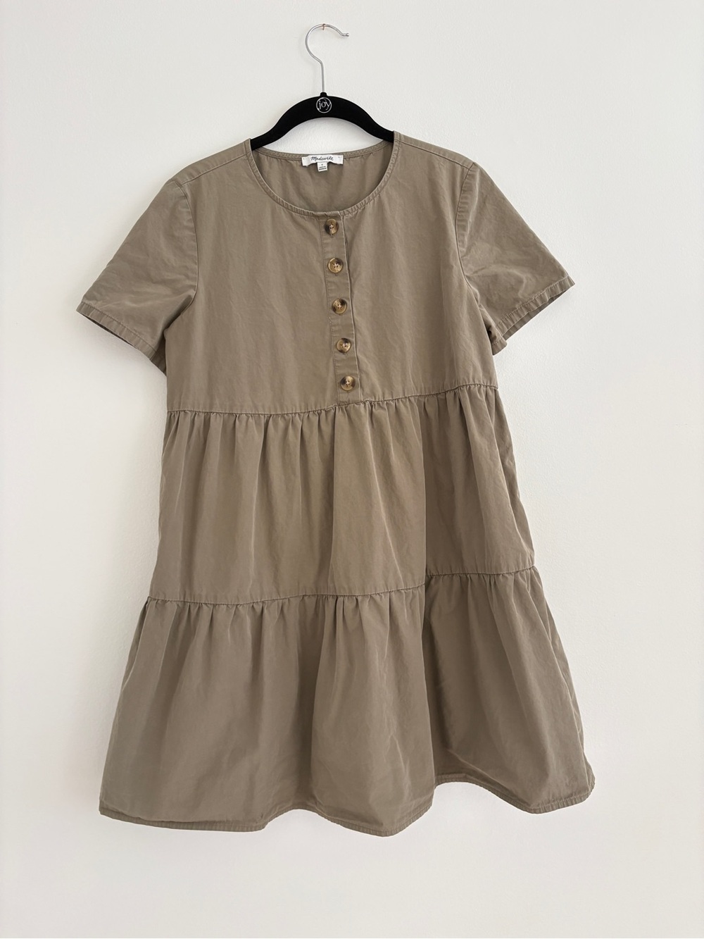 Madewell Flowy Tiered Mini Dress in an Olive Green, Size Small